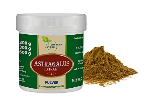 VITAIDEAL VEGAN® Astragalus Extrakt Pulver 100g inklusive Messlöffel rein natürlich ohne Zusatzstoffe.