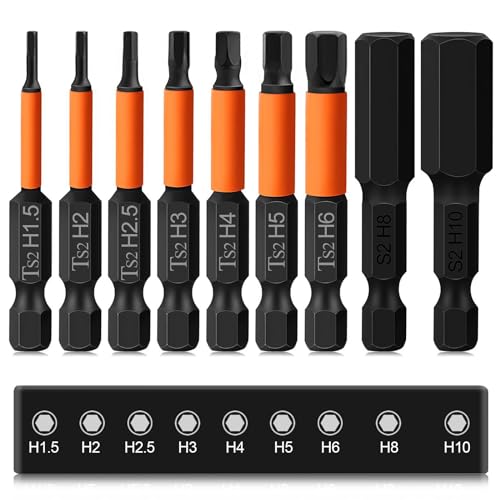 K Kwokker 9pcs 50mm Allen Key Drill Bit Set, S2 Steel Metric Hex Head Allen Wrench Drill