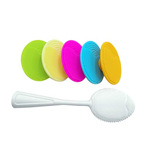 StreamEXplore Manual Facial Cleansing Brushes Silicone Face Cleanser Beauty Wash Pad Face Exfoliating Blackhead Facial Cleansing Brush Tool - 5 Piece+1 Stick in Total