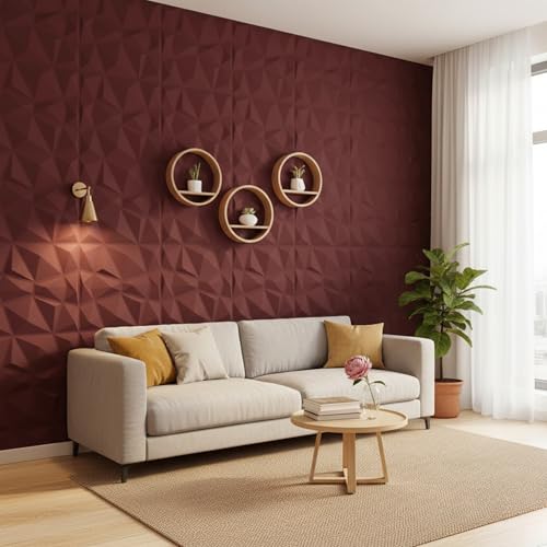 Image of Kayra Decor PVC Panel for Wall - USA Certified SGS Approved PVC Diamond Design, Ruby Rose Color 19.7 inch X 19.7 inch (Pack of 12) - Covers 32.34 Sq. Ft.