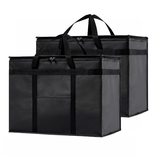 Image of NZ home Insulated Bags for Food Delivery (XL Plus) Grocery Shopping Cooler Bag, Pizza Delivery, Hot & Cold Catering Tote, Reusable, Foldable & Heavy Duty (2 Pack, Black)