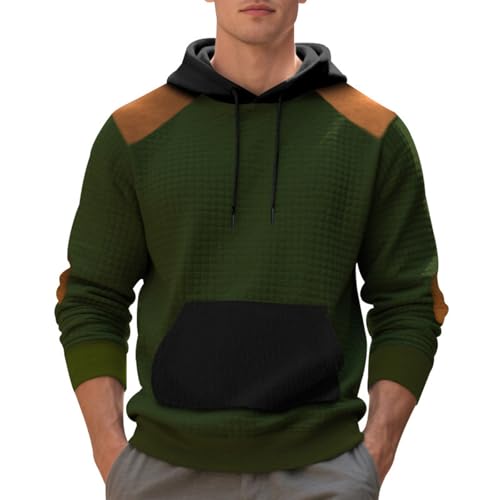 Cambkatl Men's Checkered Jacquard Hooded Sweatshirt Stylish Color Block Pullover Casual Long Sleeve Hoodies with Pocket
