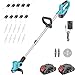 Produktbild Rasentrimmer mit 2 x 3.0 Akku Freischneider Leichter Rasenmäherschneider für Rasenschneiden, 10 Metall-Fadenspule, 10 Kunststoffklingen, 2 Metallklingen, 1 Sägeblatt.Verstellbarer