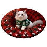 Weihnachten Fußmatte, Weihnachtsteppich Rund, Fussmatten Haustür, Bodenmatte Türmatte, Fussmatte Weihnachten Deko Teppich, Weihnachtsfußmatte für Eingang Badezimmer Küche Schlafzimmer (Red, 60cm)