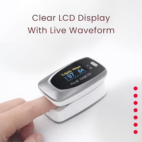 Image of CMS50D2 Digital Finger Pulse Oximeter, SpO2, PR and Optional PI Monitor with Pulse Waveform |Adjustable Brightness & Display|Auto Standby|Voice & PR Sound Alerts|Low-Battery Indicator