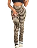 Yimoon Women's Stacked Fuzzy Pants Black and White Pants Zebra Print Leg Pants High Waisted Stacked Pants(Brown-XS)