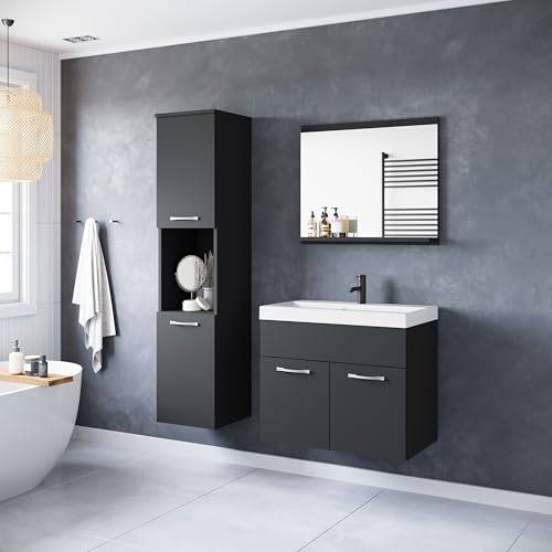 PIASKI Ensemble de meubles de salle de bain Montréal, ensemble de meubles de salle de bain, lavabo inclus, différentes couleurs (noir mat)