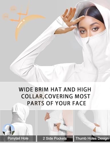 Image of Women's UPF 50+ Lightweight Athletic Jacket UV Sun Protection Full Zip Cooling Hoodie Long Sleeve Sunscreen Protective Clothing for Women for Outdoor Hiking, S-XL