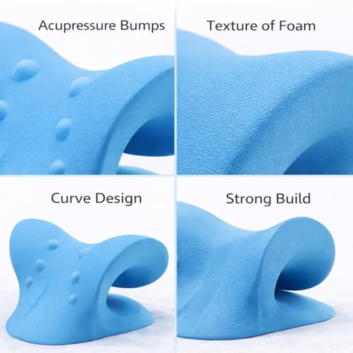 Image of Neck Support Stretcher Pillow for Neck Pain Relief | Cervical Traction Device with Acupressure Massage | Chiropractic Neck & Shoulder Relaxer | Posture Corrector for Home & Office | Sky Blue (Neck Traction Pillow)