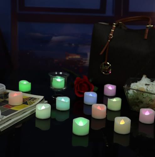 Image of CANDLE CHOICE Color Changing Battery Operated Flameless Tea Lights Bright Flickering LED Tealight Votive Candles Wedding Party Table Centerpieces Halloween Christmas Decorations Batteries Incl 24 Pack