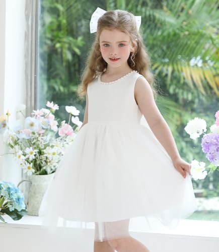 Girls Bow Dress for Birthday Dance Party, Soft Chiffon Princess Set with Headband for 3-8 Years Old3