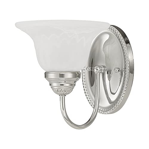 Image of Livex Lighting 1531-02 Edgemont Single Wall Sconce, Polished Brass | Dimensions: 7 x 8.75 x 8; White Alabaster Glass