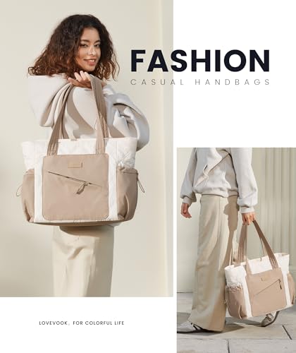 Image of LOVEVOOK Tote Bag for Women, puffer tote bag for Work Travel Nurse, Lightweight quilted Bags with Compartments