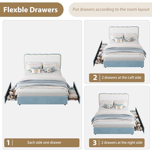 Image of Garvee Irregular Wave LED 2-Drawer Soft Upholstered Bed, Soft Padding