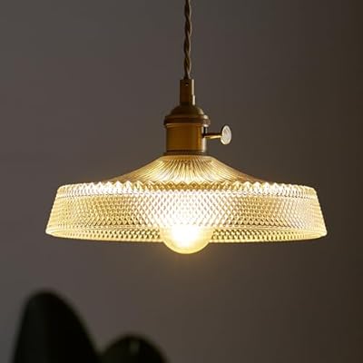 JC TOPA Vintage Pendant Lights, 9.05” Glass Kitchen Island Pendant Lighting for Bedroom Dining Room Corner Adjustable Hanging Light Fixture, Brass