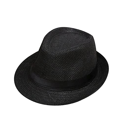 Boolavard Kids Girls Boys Summer Fedora Straw Hat Wide Brim Floppy Beach Sun Visor Hat (Black)
