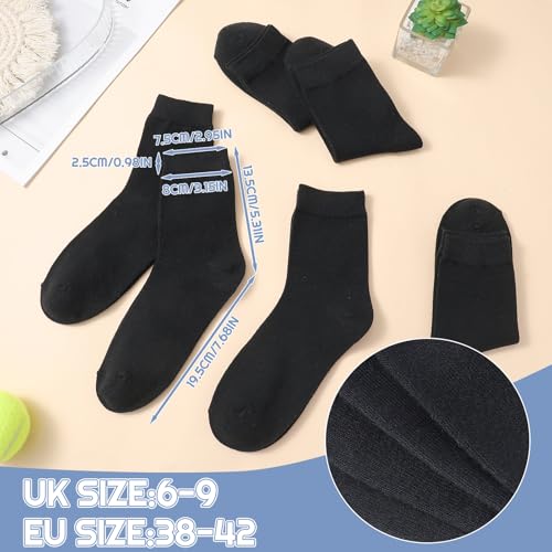 6 Pairs Unisex Black Crew Socks, 70% Cotton, Thin & Comfortable for Men Women Dress & Casual Occasions, size 6-92