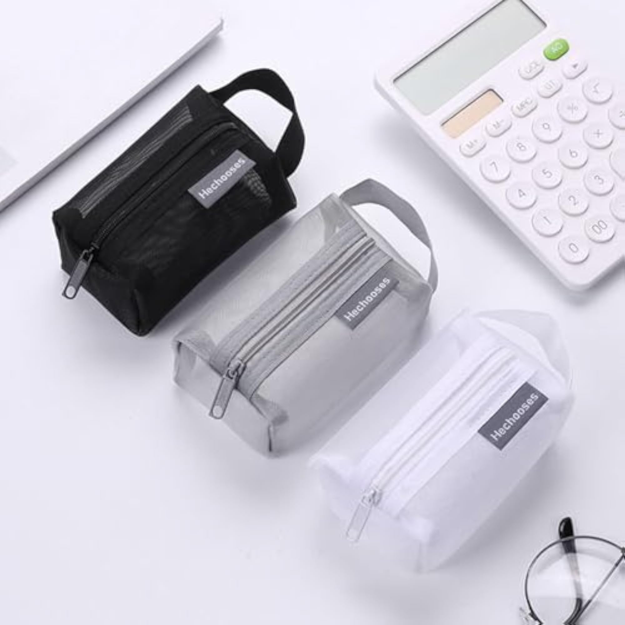 Nylon Mesh Zipper Pouch Cosmetic Organizer, Black