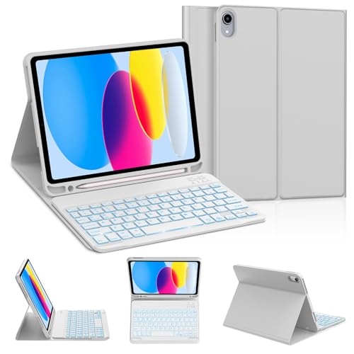 [ 2025年新開発 ]iPad A16 キーボー 11世代 11インチ ipad 第10世代 キーボード ケース 10.9インチ 7色バックライト 人気 超軽量 脱着式 ペンシルホルダー付き Bluetoothキーボード オートスリープ機能 耐衝撃 全面保護 多角度調整 傷つけ防止 耐久性 US配列 日本語説明書付き ライトグレー