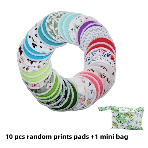 Asenappy 8 pcs(4 Pairs) Random Prints Breast Pads for Nursing Mothers, Reusable and Washable with 1 Bag(8 pcs randomprints with1 Bag)