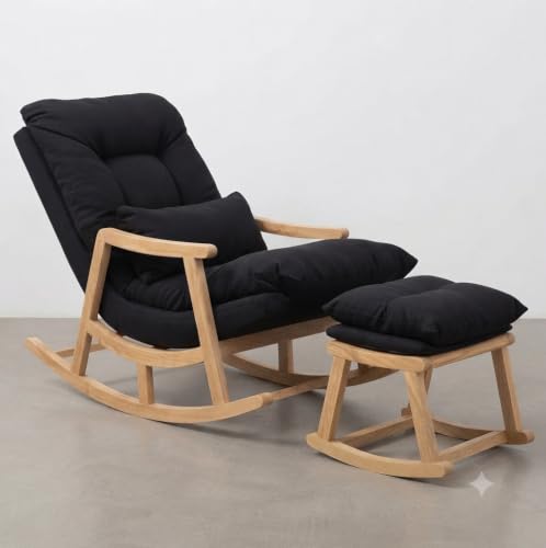 Image of CRAFTCITY Solid Sheesham Wood Relaxing Chair with Ottoman (Black)