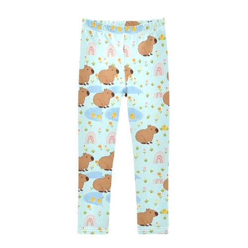 Capybara with Duck on Rainbow Girls Leggings Athletic Pants Tights Stretch Bottom