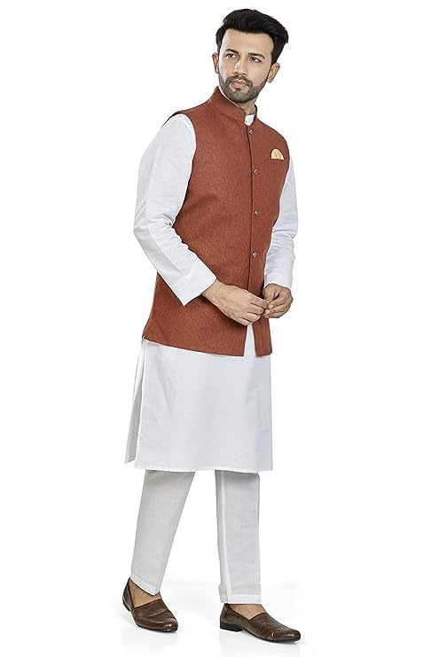 purnima textiles Men's Traditional Indian Sleeveless Waistcoat, White Ethnic Nehru Jacket for Kurta Pajama, Wedding (IN, Alpha, L, Regular, Brown)-picture-37