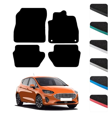 GCM - Car Floor Mats for Ford Fiesta Mk8 2017 To Present Full Coverage Floor Protection - Anti Slip & Fit Car Mat with Clips Easy to Clean Car Carpet for All-Weather- Black Edging Carpet