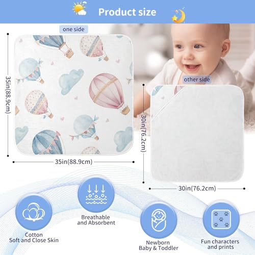 Image of Watercolor Hot Air Balloon Baby Towel Ultra Soft Hooded Towels for Babies - Ultra Absorbent Cotton Bath Towels 30x30 Inch