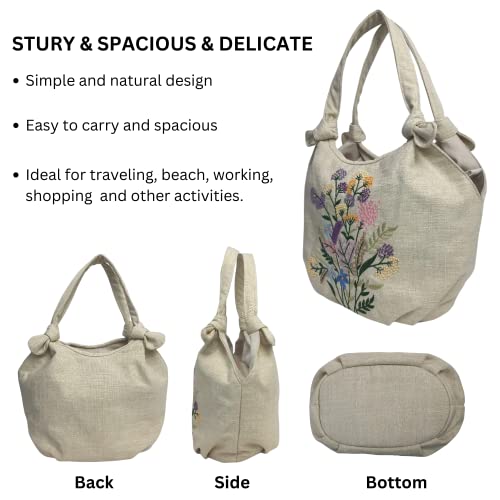 Image of HCRAFT Embroidered Handbags for Women, Colorful Flower Shoulder Tote Bag with Zipper Fabric Hobo Bags, Mother's Day Bag