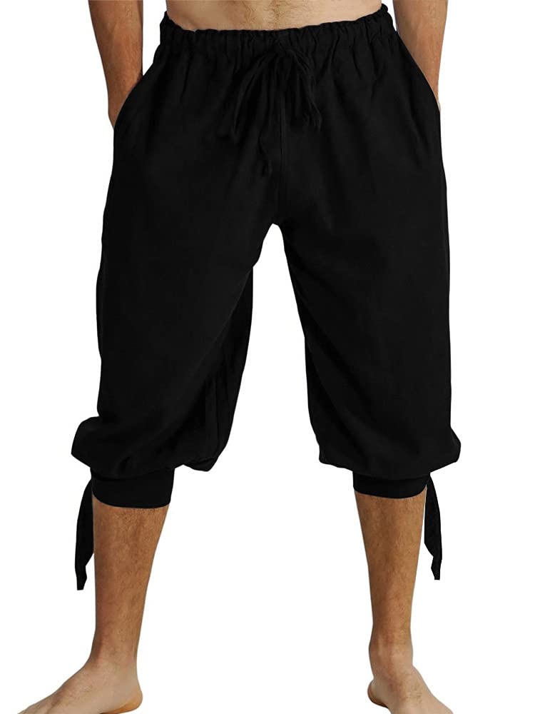 Runcati Kurze Hosen Herren Pluderhose mit Schnürung Wikinger Sommerhose Pirat Mittelalter Kostüm Freizeit Strand Shorts