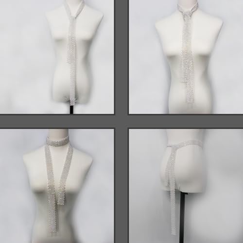 Womens Rhinestone Neck Tie Long Sparkle Sequins Neck Scarf for Party Evening Prom3