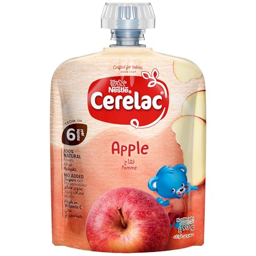 Cerelac Apple Puree Pouch 90g, Smooth Single-Fruit Real Apple Baby Food Pouch for First Tastes & the Weaning Stage, No-Spoon On-the-Go Snack - Check Pack for Recommended Age
