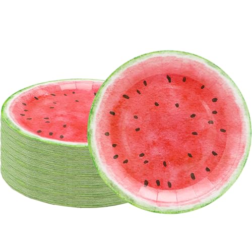 50Pcs Watermelon Party Supplies Watermelon Paper Plates 7Sweet Watermelon Dessert Plates Summer Fruit Plates for Watermelon Themed Baby Shower Summer Fruit Watermelon Birthday Party Decor (Pink)