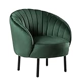 Samt Sessel Wohnzimmer Grün Modern Loungesessel Sitzhöhe 40cm mit U-förmige Tuftingbespannung Relaxsessel Schlafzimmer und Wohnzimmer Polstersessel Modern Samt Stuhl Dunkelgrün