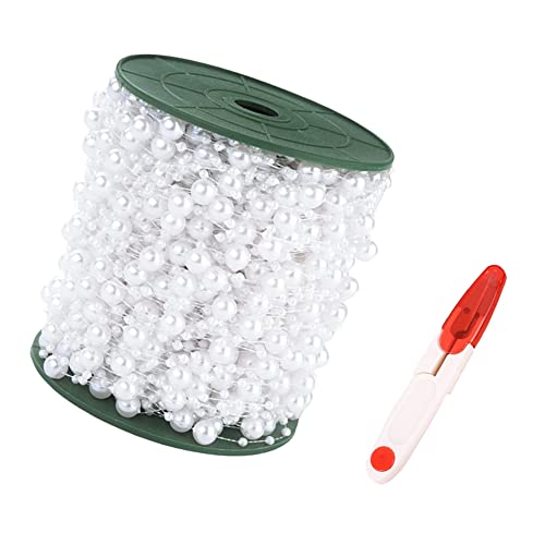 Pamtns 1 Rollo Guirnalda de Perlas Blancas 60m Perlas Artificiales Cadena Cinta de Perlas Cadena de Perlas Decorativa Perlas Coronas con Tijeras Decoración de Bodas Mesas Fiestas DIY Artesanía Cover