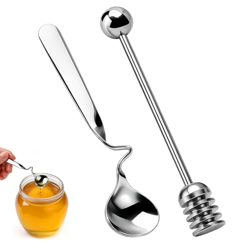 Quvxzy 2 Stück Honiglöffel Edelstahl mit Haken Praktischer Marmeladenlöffel und Honig Löffel für Joghurt Sirup Dessert Ideal für Tee Frühstück & Geschenk