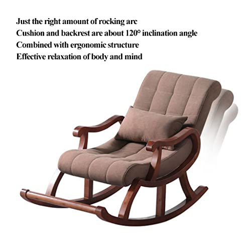 Adult Solid Wood Rocking Chair, Fabric Leisure Recliner, Lazy Living Room Getaway Chair, For Living Room, Bedroom Modern Hardwood Tufted (Color : Cotton Linen, Size : 125 * 67 * 89Cm) #TOP1