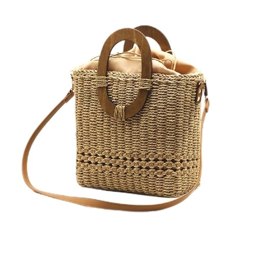 Straw Handbag Crossbody Shoulder Bag Woven Purse Summer Chic Bucket Pocketbook Top Handle Satchel