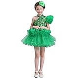 【Reiheikanemochi】ダンス 衣装 キッズ ガールズ ワンピース グリーン 子供 ダンス 衣装 女の子 子供スーツ 男の子 ステージ衣装 ヒップホップ キッズ チア チアガール 衣装 ダンスウェアジャズダンス 衣装 ラテンダンス (女の子M, 150)