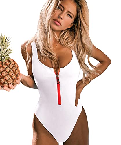 Bañador Mujer Cremallera Reductor Barriga Flores Bikini Rayas Lunares Deportivo Bikinis Monokini Bañadores Mujer Natacion Reductores Traje de Baño Mujer Swimsuits for Women Trikini Una Pieza Rojo L