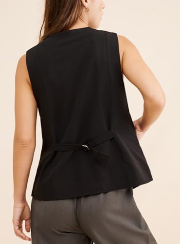 Ladyful Summer Vest Tops for Women Tie Front Sleeveless Blazer Suit Vest Full Lined Business Work Waistcoat Top2