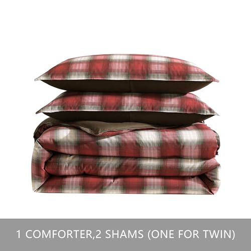 Image of Eddie Bauer - Twin Comforter Set, Reversible Alt Down Bedding with Matching Sham, Oeko-Tex Certified, Dorm Essentials (Navigation Red)