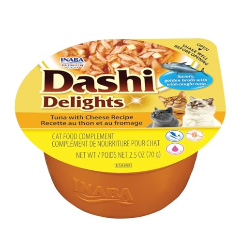 INABA Dashi Delights Gatos - Caldo Saludable con Copos de Atún y Queso - Alto Contenido en Proteínas - Ingredientes Naturales - Sin Conservantes ni Colorantes - 70 g