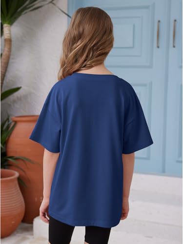 Image of ZDC Girls Short Sleeve T Shirts Kids Summer Oversized Tops Trendy Crewneck Basic Tees 5-14 Years
