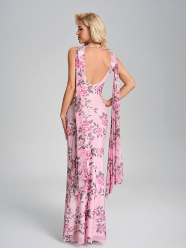 Image of Parthea Women's Summer Formal Wedding Guest Dresses Sleeveless Backless Long Elegant Evening Party Maxi Bodycon Dress