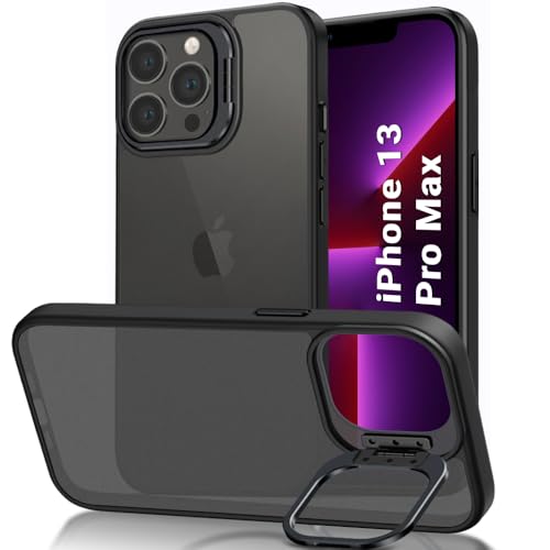 Image of TheGiftKart Hybrid Back Cover Case for iPhone 13 Pro Max | Built-in Stand | Shockproof Hard Back Case Cover for iPhone 13 Pro Max (PC & TPU, Frosted Matte Back, Translucent Black Sides)