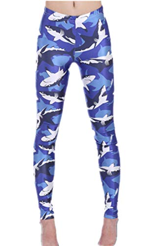 Aventy Womens Galaxy Star Printed High Waist Strenchy Leggings Pants Brushed Buttery Soft Ankle Length Tights (Blue Shark)