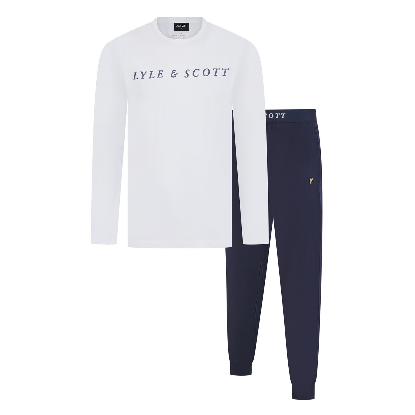 Lyle & Scott Mens Long Sleeve Pyjamas Set White/Peacoat XL