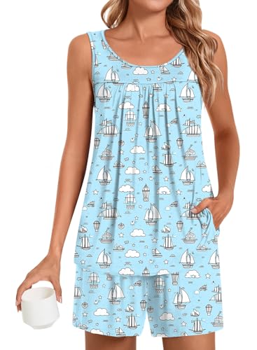 Image of POPYOUNG Pajama Set for Women Summer 2 Piece Lounge Shorts Sets Sleepwear